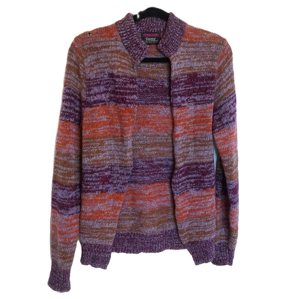 Vintage 70s Expressions By Campus Space Dye Knit Boho Cardigan Sweater READ